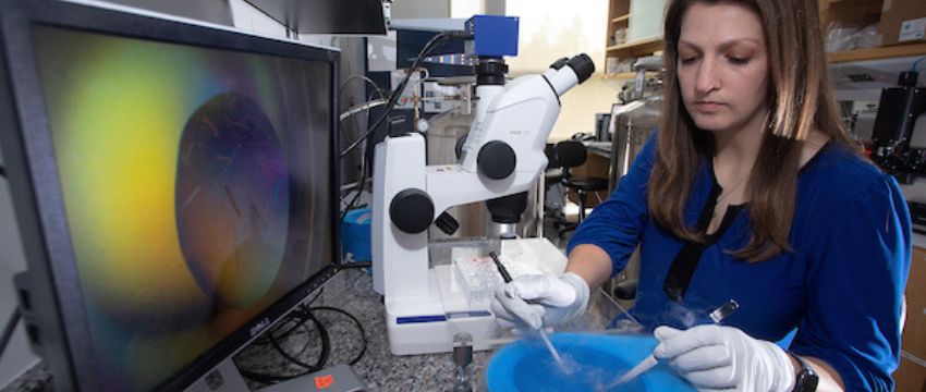 Photo of Marlo Thompson working in the lab