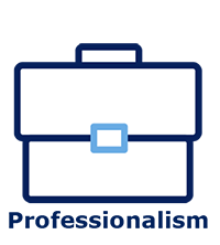 Icon of briefcase with text Professionalism.